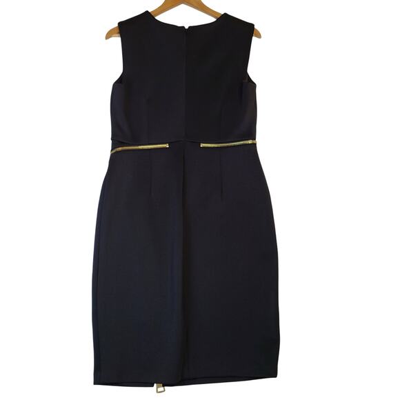 Calvin Klein Gold Zip Detailed Black Midi Cocktail Dress Size 10 - Picture 8 of 10